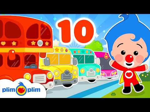 Ten Little Buses 🚎 | Count to 10 | Learn Numbers | Kids Songs & Nursery Rhymes by Plim Plim