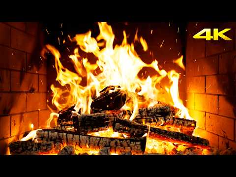 🔥 WARM FIREPLACE (12 HOURS) / BURNING LOGS & CRACKLING FIRE SOUNDS for Christmas Relaxation / 4K