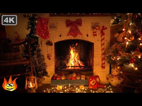 Merry Christmas Fireplace Scene with Soft Crackling Fire Sounds 4K