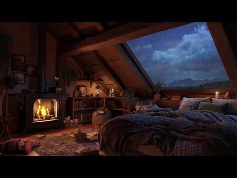Rain on the Attic Skylight - Thunderstorm & Warm Fireplace for ADHD, Insomnia and Sleep