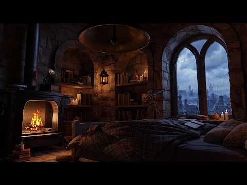 Storm Over the Bell Tower — Rain Sounds, Wind & Fireplace | Deep Sleep, and Relaxation Sounds