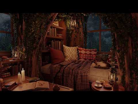 Cozy Treehouse Nook Ambience — Rain on Window & Thunder Sounds