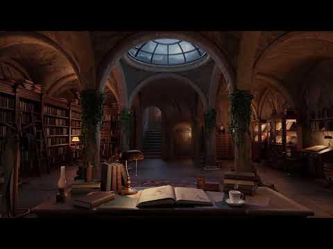 Ancient Monastery Library Ambience – Study, Focus & Reading | Rain & Thunderstorm Sounds