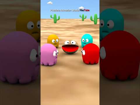 Giant Stone Chase 🗿🟡  #animation #pixellate #funny #pacman #cartoon #3d #3danimation #stone #rock
