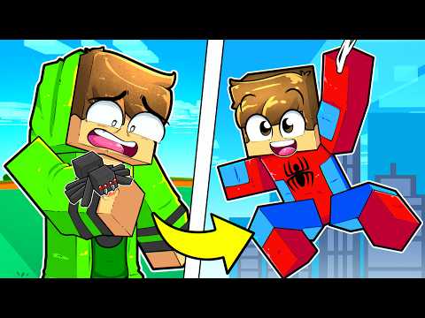 Fui MORDIDO por uma ARANHA e EVOLUÍ até o DEUS HOMEM- ARANHA no Minecraft! 🕷️😱
