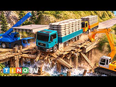 Old Bridge COLLAPSES Under Heavy Delivery Trucks! 🚛💥 New Concrete Bridge Construction Simulation