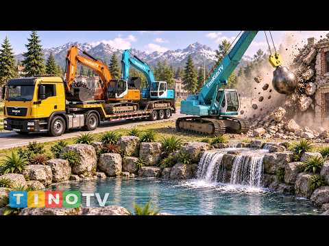 Old Building Demolished to Build a Beautiful Lagoon! 🚜 Water Feature Construction | Heavy Equipment