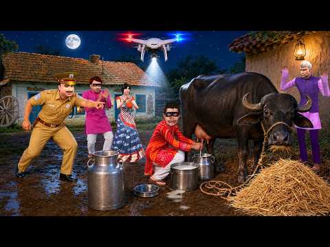 Gaon Mein Bhains ka Doodh Chor Police Drone Patrolling | Comedy Moral video Hindi Kahani