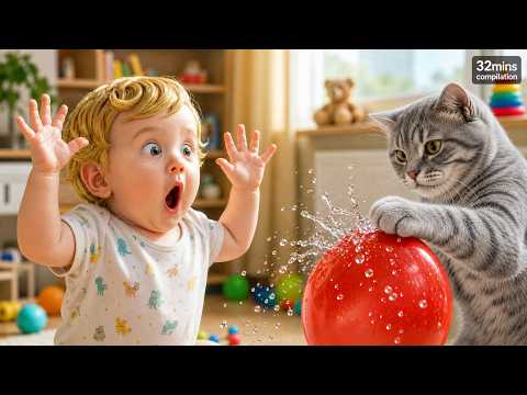 Funny Baby Moments with Cat & Dog 🐶👶🐱 Non Stop Baby Laughing & Giggles Funny Cat (Mega Mix)