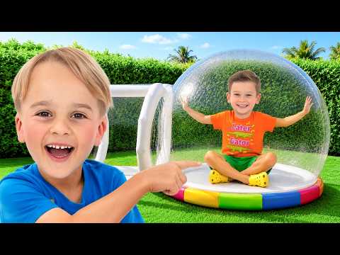 Mike and Sasha build GIANT Inflatable Playhouse for children
