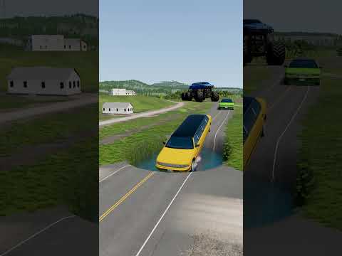 Big Small & Monster Sized Limousine vs Deep Water Pit - BeamNG