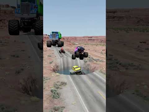 Monster Cars & Giant Monster Dump Truck vs Water Pit - BeamNG