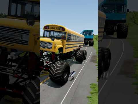 Cars & Monster Buses vs Big Speedbump - BeamNG