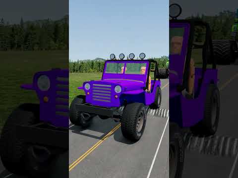 Big & Small Colorful Jeep & Monster Dump Truck vs Big Speedbumps - BeamNG