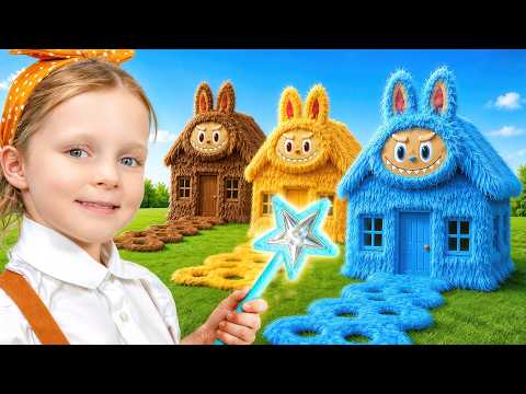 Three Magical Labubu Houses: Blue, Yellow & Brown