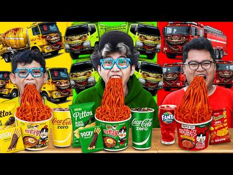 HANYA MAKAN 1 WARNA, SESUAI TRUCK MOLEN (KUNING) VS TRUCK HINO (HIJAU) VS PEMADAM (MERAH)!!!