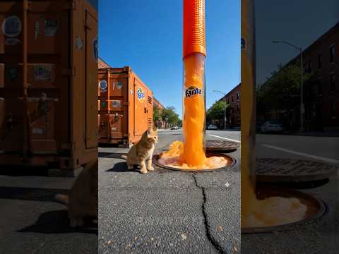 Kitten gives Free Fanta to everyone! #cats #cutecat #funny #catlovers