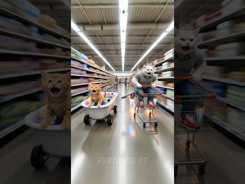 Kitten and Dad cat races in the Grocery Store! #cats #cutecat #funny #catlovers