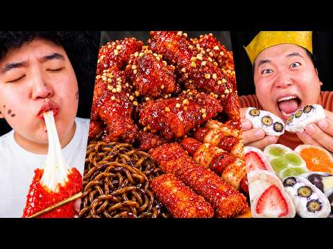 Chili's Mozzarella Sticks, Black Bean Noodles & Korean Fried Chicken | Cooking & Mukbang
