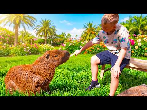Gaby and Alex feed a real Capybara - giant guinea pig