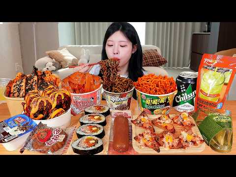 ASMR MUKBANG| 편의점 직접 만든 불닭 떡볶이 양념치킨 김밥 디저트 먹방 & 레시피 Convenience Store Food EATING