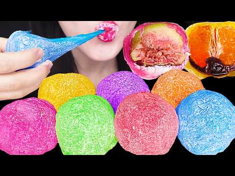 ASMR RAINBOW YOGURT FRUIT MOCHI 요거트 과일 모찌 먹방 MUKBANG, EATING