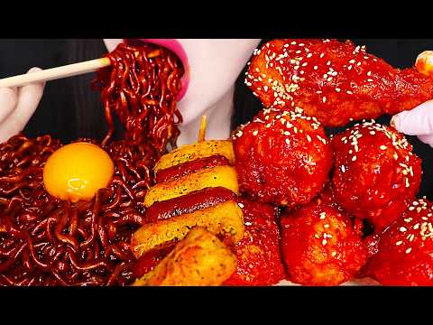 ASMR GIANT FRIED CHICKEN, BLACK BEAN NOODLES 양념 치킨 짜파게티 먹방 MUKBANG, EATING