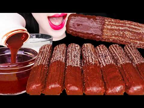 ASMR BIG DARK CHOCOLATE DIPPED CHURROS 초코소스 초코츄러스 먹방 MUKBANG, EATING