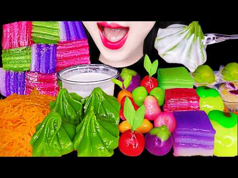 ASMR STICKY THAI DESSERT PARTY LUKCHUP 룩춥 카놈찬 태국 디저트 먹방 MUKBANG, EATING