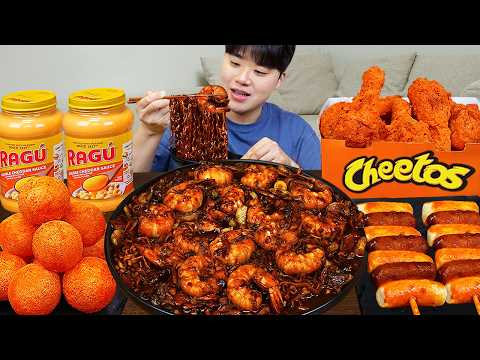 ASMR MUKBANG 직접 만든 치토스 양념 치킨먹방! 치즈스틱 짜파게티 레시피 FRIED CHICKEN AND BLACK BEAN NOODLES EATING SOUND!