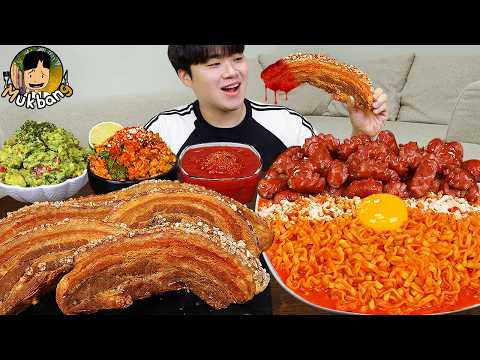 ASMR MUKBANG 직접 만든 대왕 소세지 까르보 불닭볶음면 핫도그 통삼겹 먹방 & 레시피 FIRE NOODLES AND SAUSAGE EATING SOUND!