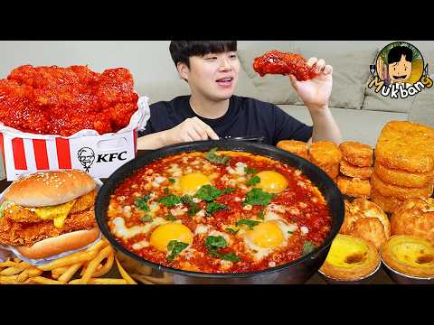 ASMR MUKBANG KFC 양념 치킨먹방! 치즈 햄버거 치즈스틱 후라이드치킨 & 레시피 CRISPY FRIED CHICKEN CHEESE BURGER EATING SOUND!
