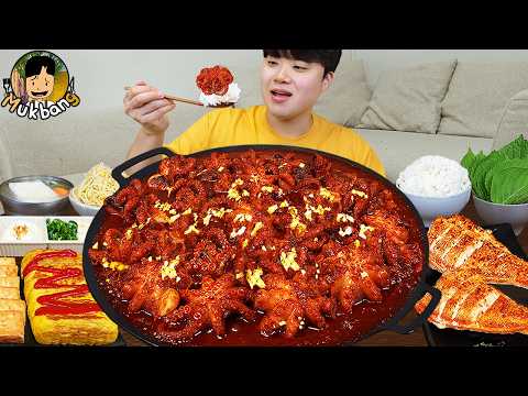 ASMR MUKBANG 집밥 직접 만든 매운 쭈꾸미 생선구이 계란말이 Spicy Stir-fried Octopus Korean Home Meal EATING REAL SOUND!