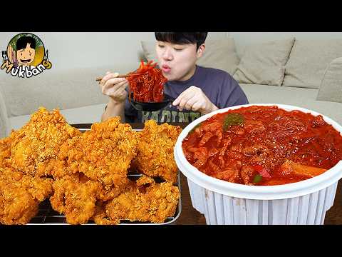 ASMR MUKBANG 직접 만든 엽기 국물닭발 떡볶이 후라이드 치킨먹방! & 레시피 FIRE NOODLES AND Tteokbokki EATING SOUND!