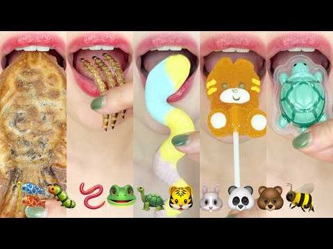 asmr EMOJI FOOD 🎏🐛🪱🐸🐢🐯🐰🐼🐻🐝 이모지 먹방 eating sounds