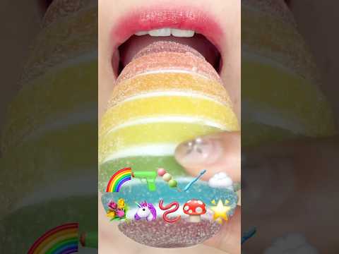 ASMR EMOJI FOOD 🌈🔫🍡🪥☁️💐🦄🪱🍄🌟 이모지 먹방 (sped up)