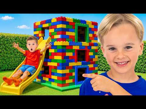Kids built GIANT Lego House with colorful toy blocks!